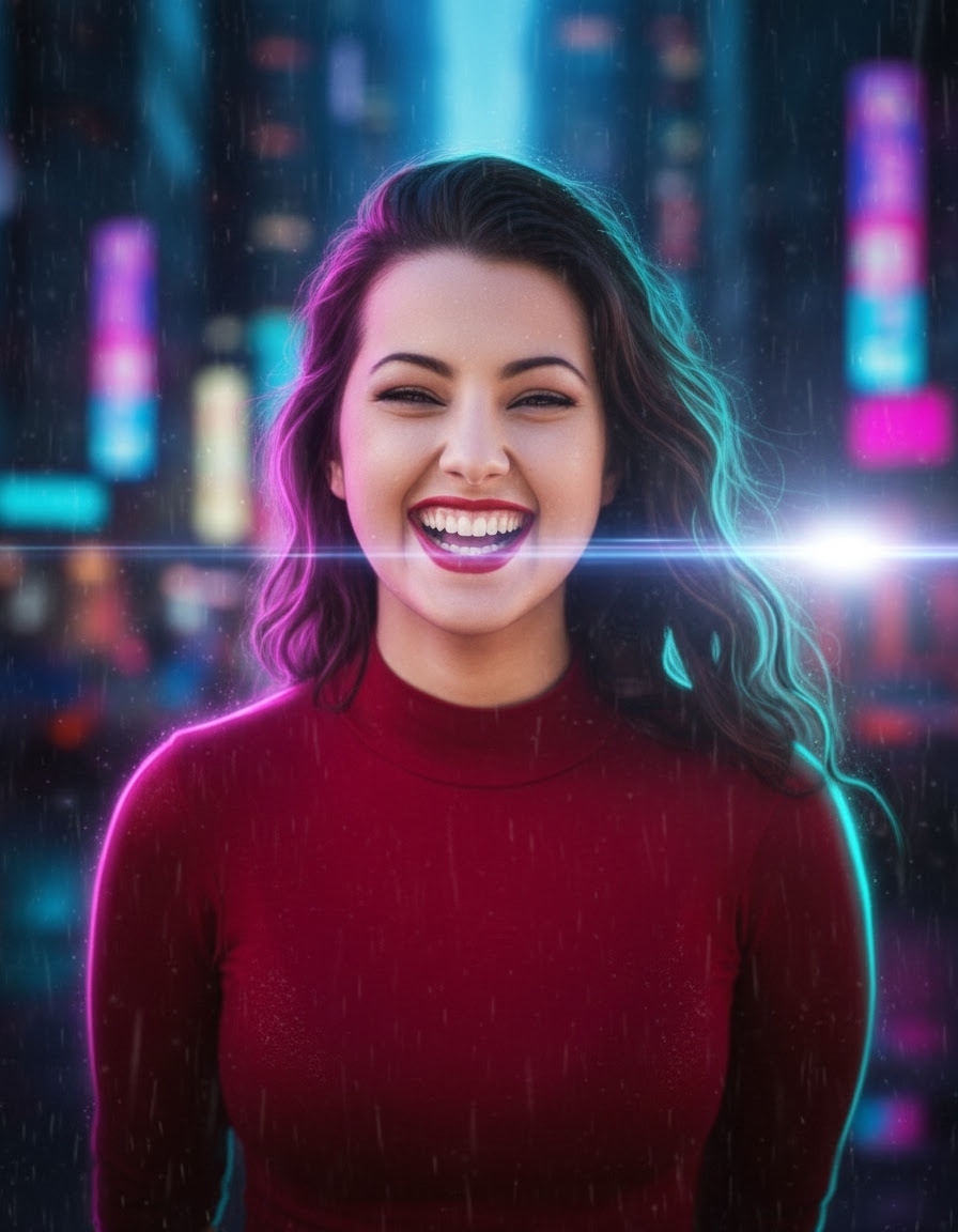 Cyberpunk neon portrait generated from a selfie via MCP Media Engine img2img.