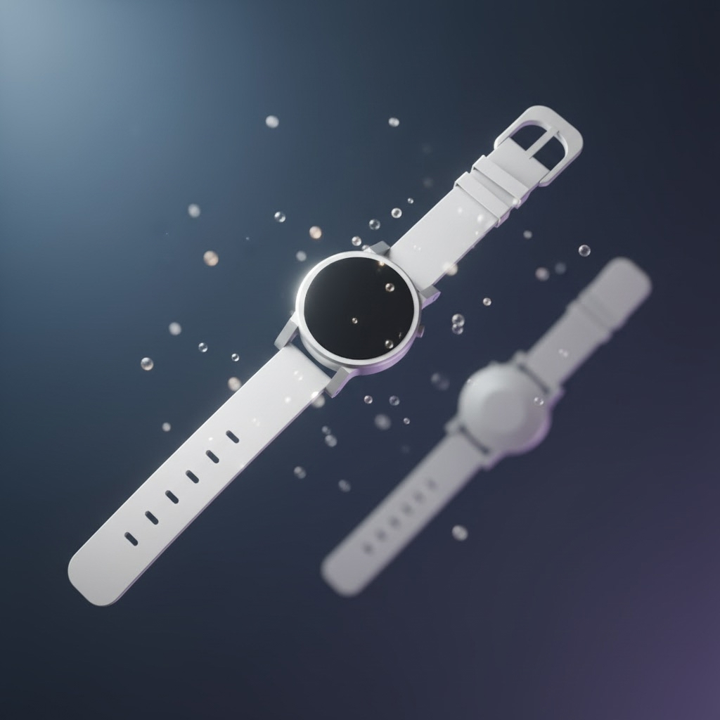 Luxury floating product photograph generated from a watch photo via MCP Media Engine img2img.