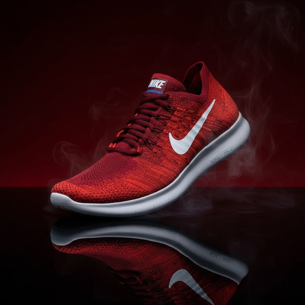 High-end product photograph generated from a sneaker photo via MCP Media Engine img2img.